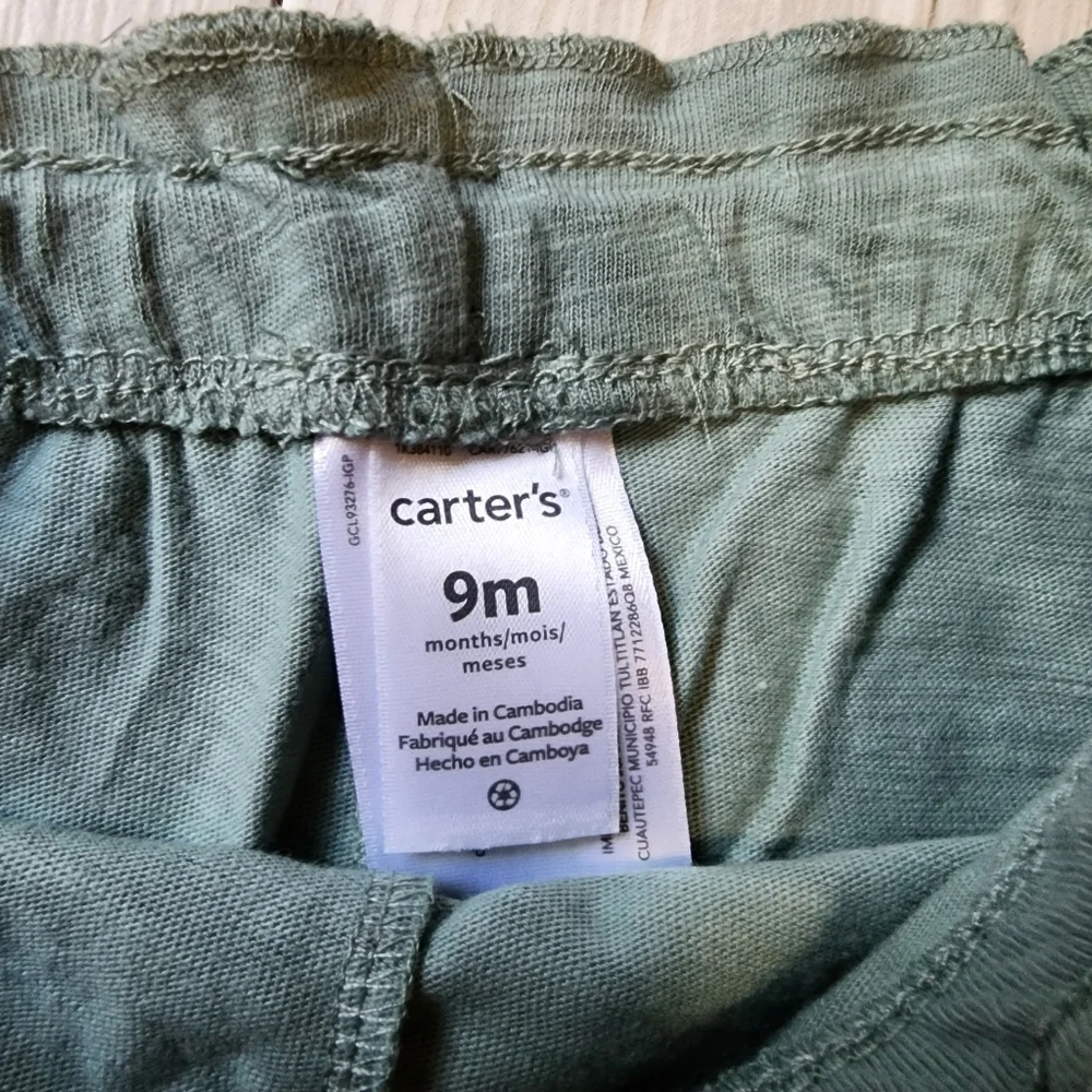 Carter's peach tank top and olive green short set size 9mo NWT